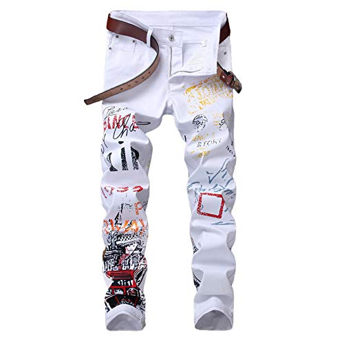 WQZYY&ASDCD Jeans Pantalon Denim Moto Weiß Schwarz Bike Straight Jeans Herren Hip Hop Punk Rock Streetwear Hose 40Winch 56012 von WQZYY&ASDCD