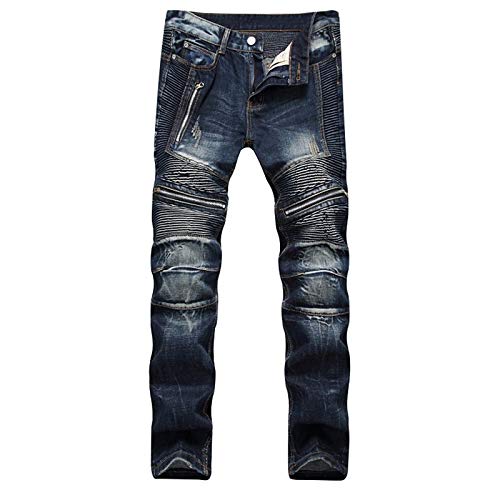 WQZYY&ASDCD Jeans Pantalon Herren Biker Jeans Hosen Leichte Zerrissene Moto Denim Man Plissee Zerkratzt Motorrad Slim Jeanshose 34 001 von WQZYY&ASDCD