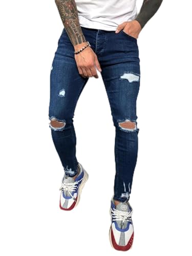 WQZYY&ASDCD Jeans Pantalon Herren Sexy Loch Jeans Hosen Casual Male Ripped Skinny Jeans Slim Biker Jeans Für Herren M Blau von WQZYY&ASDCD