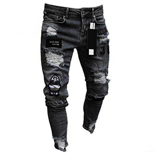 WQZYY&ASDCD Jeans Pantalon Jeans Herren Streetwear Destroyed Ripped Jeans Homme Hip Hop Broken Modis Männlich Bleistift Biker Stickerei Patch Hose M 807 von WQZYY&ASDCD
