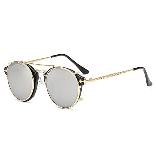 WQZYY&ASDCD Sonnenbrille Herren Damen Clip On Sonnenbrillen Männer Frauen Mode Brille Vintage Retro Mode Oculos Uv400-03_Black-Silver von WQZYY&ASDCD