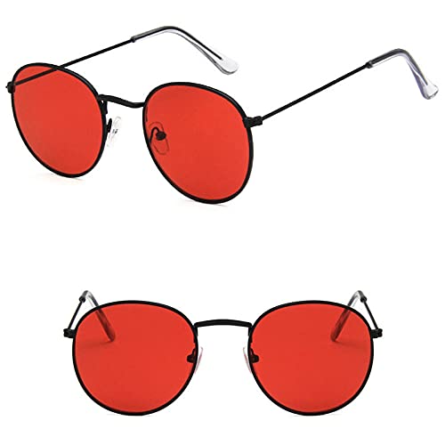 WQZYY&ASDCD Sonnenbrille Herren Damen Metallrahmen Brille Runde Männer Reflektierende Beschichtungsgläser Frauen-Rot von WQZYY&ASDCD