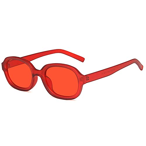 WQZYY&ASDCD Sonnenbrille Herren Damen Retro Sonnenbrillen Frauen Kunststoff Oval Frame Brillen Männer Schwarz Sonnenbrillen Weibliche Brillen Männlich-Rot von WQZYY&ASDCD
