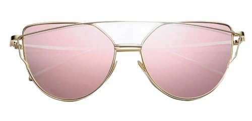 WQZYY&ASDCD Sonnenbrille Herren Damen Spiegel Flachlinse Frauen Cat Eye Klassische Twin-Beams Roségold Rahmen Für Frauen-Pink von WQZYY&ASDCD