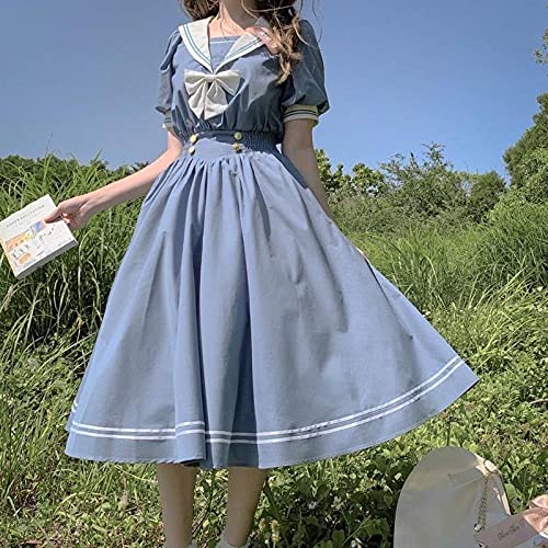 WRYIPSF Kleid Mädchen Harajuku Sommer Kleid Japan Sweet Lolita Stil Kawaii Nette Elegante Prinzessin Kleid-Blau_L. von WRYIPSF