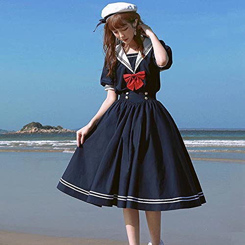 WRYIPSF Kleid Mädchen Harajuku Sommer Kleid Japan Sweet Lolita Stil Kawaii Nette Elegante Prinzessin Kleid-Dunkelblau_L. von WRYIPSF