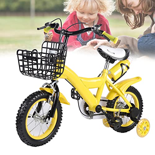 WSIKGHU 12 Zoll Kinderfahrrad Jungen Mädchen Fahrrad Anfängerfahrrad Kinder Bike mit Stützrädern und Korb, Geeignet für Kinder im Alter von 2-5 Jahren (Gelb) von WSIKGHU