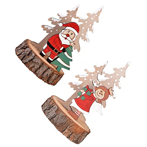 WSJianYuan 2 Stück Weihnachts-Holzornamente für das Büro, Schreibtischdekoration, Weihnachtsmann-Dekorationen, Holzschilder, Holzbesatz, Weihnachtsmann und Winkel, Holzhandwerk, Holzdekoration, von WSJianYuan