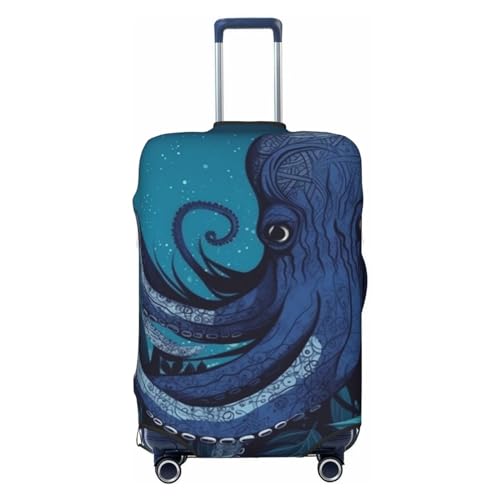 WSOIHFEC Gepäckhülle mit blauem Oktopus-Tentakel-Illustrationsdruck, elastisch, waschbar, kratzfest, Reisekoffer-Schutz, Gepäckhüllen für 45,7 - 81,3 cm Gepäck von WSOIHFEC
