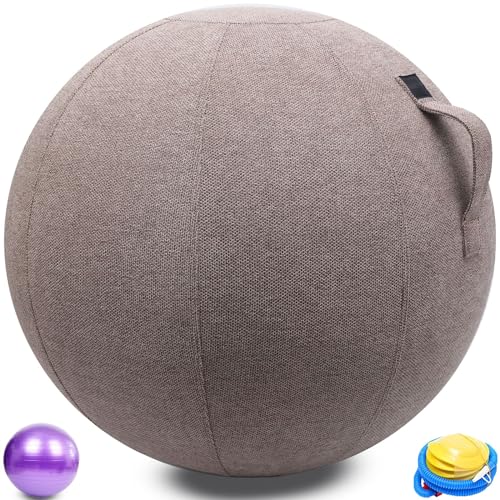 25.5"65 cm Gymnastikball, Sitzball Büro mit Pumpe und Deckel, Sitzball Yoga Ball für Zuhause Stuhl Schwangerschaft haltungsaktivierende Übungsball-Lösung mit attraktivem Bezugssitz ( Color : Hemp gray von WTZHHK