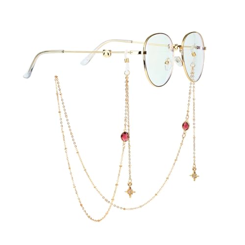 WUFANGBU Brillenkette Elegante Sonnenbrillenkette Für Damen Smaragd-Kristall Stern-Anhänger rutschfeste Brillenketten Goldfarbene Hang-Hals-Brillen 15 von WUFANGBU
