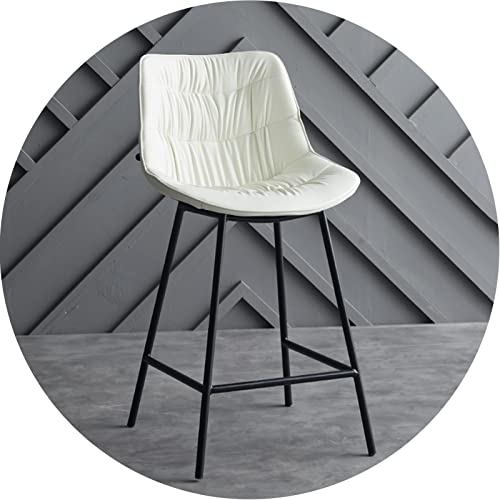 Retro-Stuhl, Barhocker mit Metallfußstütze, Barhocker für den Empfang im Schönheitssalon, Esszimmer-Barhocker aus PU-Leder und Beine aus Karbonstahl (Größe: 65 cm, Farbe: Weiß) wwyy von WXHLH