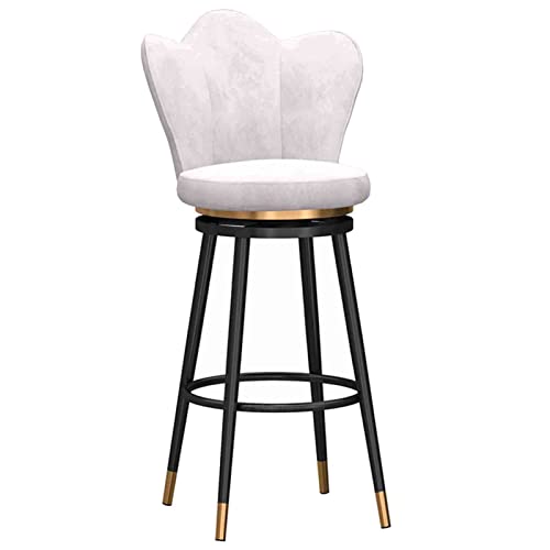 Rotation Chair Metall-Barhocker mit wellenförmiger Rückenlehne, Samtsitz und runder Fußstütze, moderner Barhocker für Esszimmer, Küche, Schönheitssalon (Größe: 65 cm, Farbe: Weiß) wwyy von WXHLH