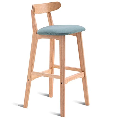 WXHLH Massivholz-Barhocker, Kücheninsel, Restaurant-Barstuhl mit Rückenlehne, Sitzkissen aus Baumwollleinen und abnehmbarem Sitzbezug (Größe: 72 cm, Farbe: Grün) wwyy von WXHLH