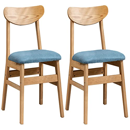 WXHLH - Massivholzhocker, 2er-Set, Küchen-Esszimmerstühle mit Rückenlehne, Kissen aus Baumwolle und Leinen, Stuhlgestell in Holzfarbe, Sitzhöhe 44 cm (Farbe: Blau) wwyy von WXHLH