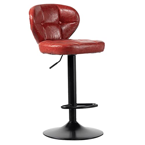 WXHLH Restauranthocker Retro Home Cafe Bar Freizeit Arbeitsdrehstuhl mit Rückenlehne und schwarz lackierten Beinen, höhenverstellbar 63–83 cm (Farbe: Rot) wwyy von WXHLH