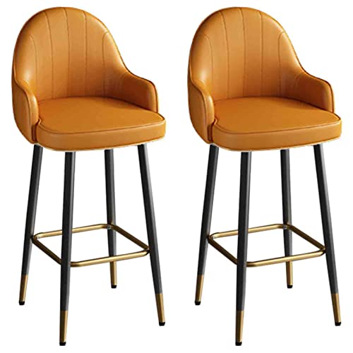 WXHLH Rotation Barhocker, 2er-Set, Stuhl mit Goldener Fußstütze, moderner Barhocker für die Küche, Büro, Rezeption, Rückenlehne aus PU-Leder und quadratische Rahmen (Größe: 75 cm, Farbe: Orange) wwyy von WXHLH