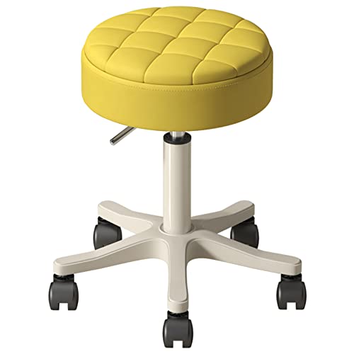 WXHLH Runder Rollhocker, robuster Barhocker, moderner Massage-Drehlift-Barhocker für Schönheitssalons mit wasserdichtem PU-Sitz und Rädern (Farbe: Gelb) wwyy von WXHLH
