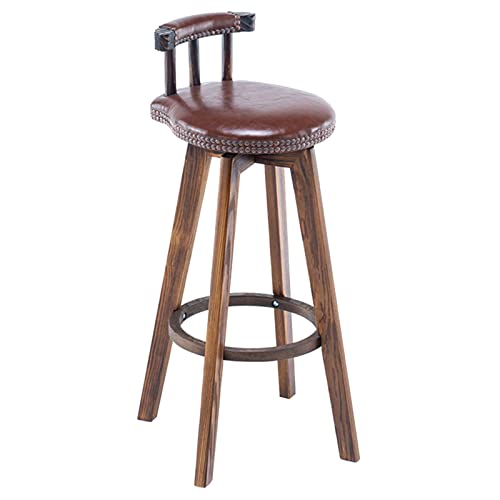 WXHLH Solid Wood Chair Company Kücheninsel Carbonize Barhocker mit ergonomischer Rückenlehne, PU-Polster, Ringfußstütze und Rutschfester Matte (Größe: 73 cm, Farbe: Braun) wwyy von WXHLH