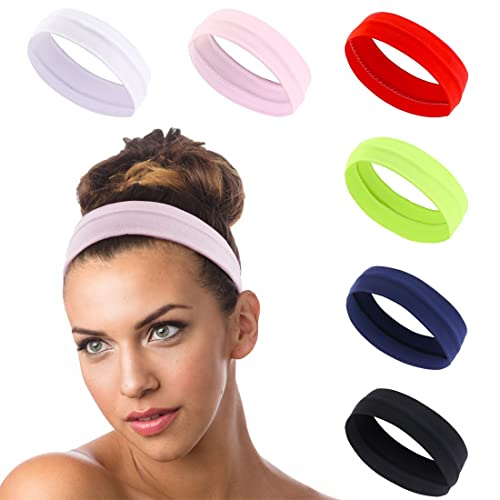 WXNPA 6 Stück Sport Stirnbänder für Frauen, rutschfeste Haarband Sportliche Stirnband, Feuchtigkeit Wicking Schweißband für Jogging Yoga Radfahren Fitness von WXNPA