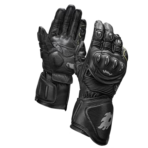 WYFDCL Taktische Handschuhe, Motorradhandschuhe für Herren, Vollfinger-Ziegenleder-Handschuhe mit Kohlefaser-Schutz, für die Jagd, Wandern, Klettern, Radfahren, Motorradfahren,Black,L von WYFDCL