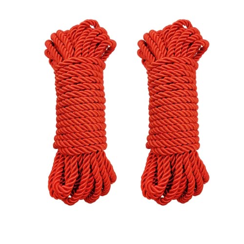 WYMAODAN weiches Polyesterseil, 2 STÜCKE 10 M / 33 Fuß 8 MM Mehrzweckseil Bastelseil 100% Nylonseil natürliches verdrehtes langlebiges langes Seil (rot) von WYMAODAN