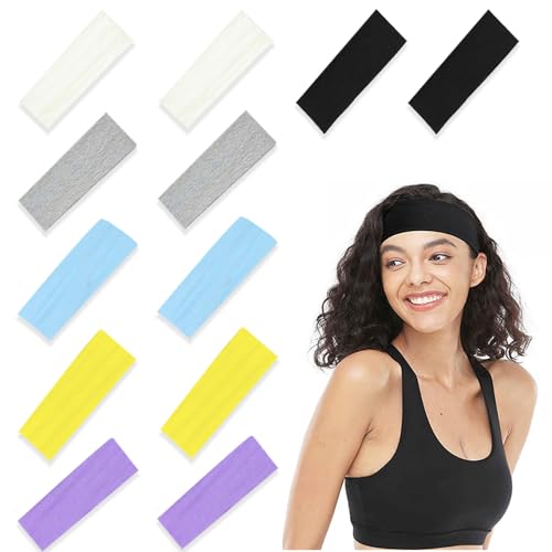 Sport Stirnbänder, 12 Stück 5cm Haarbänder, Stirnband Damen Yoga Stirnbänder Eelastisches Haarband Atmungsakti Schweißband für Damen oder Herren Sport Yoga Laufen Radfahren Fitness Basketball von WZHHDM