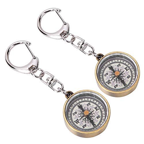 2 Stück Mini Taschen Taschenuhr-Kompass Zinklegierung Tragbar Universal Überlebenskompass mit Schlüsselring für Outdoor-Aktivitäten Wandern,3,5 x 3,5 x 1,5 cm von Wakects