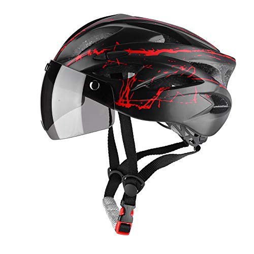 Fahrradhelm,Einstellung,Adult Mountain Road Bike Schutzhelm Leichtes Fahrradzubehör mit Schutzbrille,Straßenhelm 360 ° (rot) von Wakects