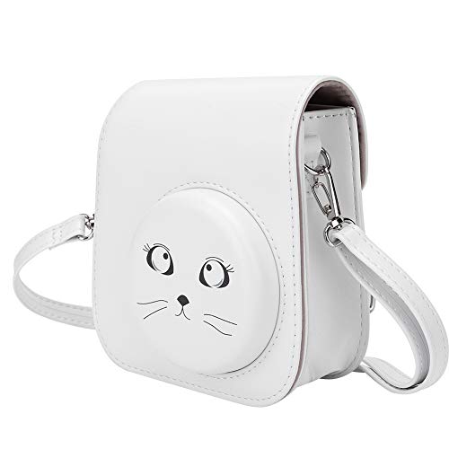 11 Kameratasche für Katze/Welpe, aus Polyurethan für Instax 11 Kameratasche mit Schultergurt und verstellbarer Metallschnalle (Katze grau und weiß) von Wakects