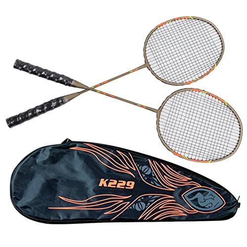 Wakects Badmintonschläger Set 2er Profi Eisenlegierung ultraleichte Badminton Racket Federballschläger mit Schlägertasche für Anfänger Sport Training,K229 von Wakects