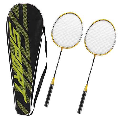 Wakects Badmintonschläger Sport 2er Set,Federballschläger Geteilter Schlägerkörper Eisenlegierung Badminton Racket mit Nylongriff und Schlägertasche für Anfänger,Gold 205 von Wakects