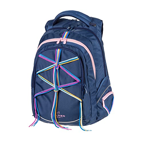 Walker 42014-070 - Schul-Rucksack Fame Skandi Blau mit 3 Fächern und Seitentaschen, Schul-Tasche inkl. Rücken-Polsterung und verstellbarem Hüft-, Schulter- und Brustgurt, wasserabweisend von Walker