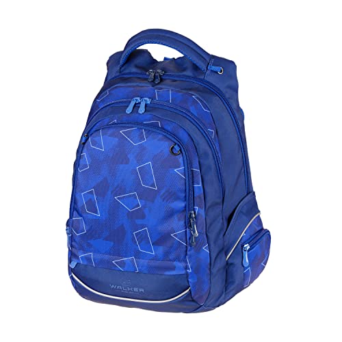 Walker 42018-070 - Schul-Rucksack Fame Court Blau mit 3 Fächern und Seitentaschen, Schul-Tasche inkl. Rücken-Polsterung und verstellbarem Hüft-, Schulter- und Brustgurt, wasserabweisend von Walker