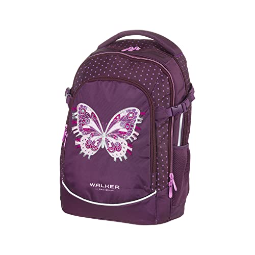 Walker 42043-174 - Schulrucksack Fame 2.0 "Purple Butterfly" mit 2 Fächern, Vorderfach mit Organizer, Seitentaschen, Schultasche inkl. Rücken-Polsterung, verstellbarem Schulter- und Brustgurt von Walker