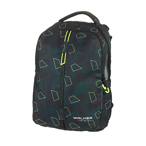 Walker 42125-363 - Schulrucksack Elite 2.0 "Green Polygon" mit 2 Fächern, Zippfach am Rücken, Schultasche inkl. Rücken-Polsterung, höhenverstellbares Tragesystem, verstellbaren Gurten von Walker