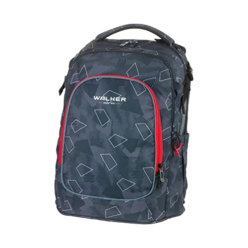 Walker Schulrucksack Elite 2.0 "Grey Polygon" mit 2 Fächern, Zippfach am Rücken, Schultasche inkl. RückenPolsterung, höhenverstellbares Tragesystem, verstellbaren Gurten von Walker