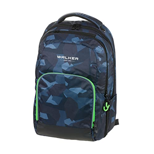 Walker 42128-374 - Schulrucksack College 2.0 "Camo Anthrazit" mit 3 Fächern, Zipptasche, Seitentaschen, gepolsterten Rücken, verstellbaren Hüft-, Schulter- und Brustgurt von Walker