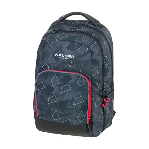 Walker 42128-376 - Schulrucksack College 2.0 "Grey Polygon" mit 3 Fächern, Zipptasche, Seitentaschen, gepolsterten Rücken, verstellbaren Hüft-, Schulter- und Brustgurt von Walker