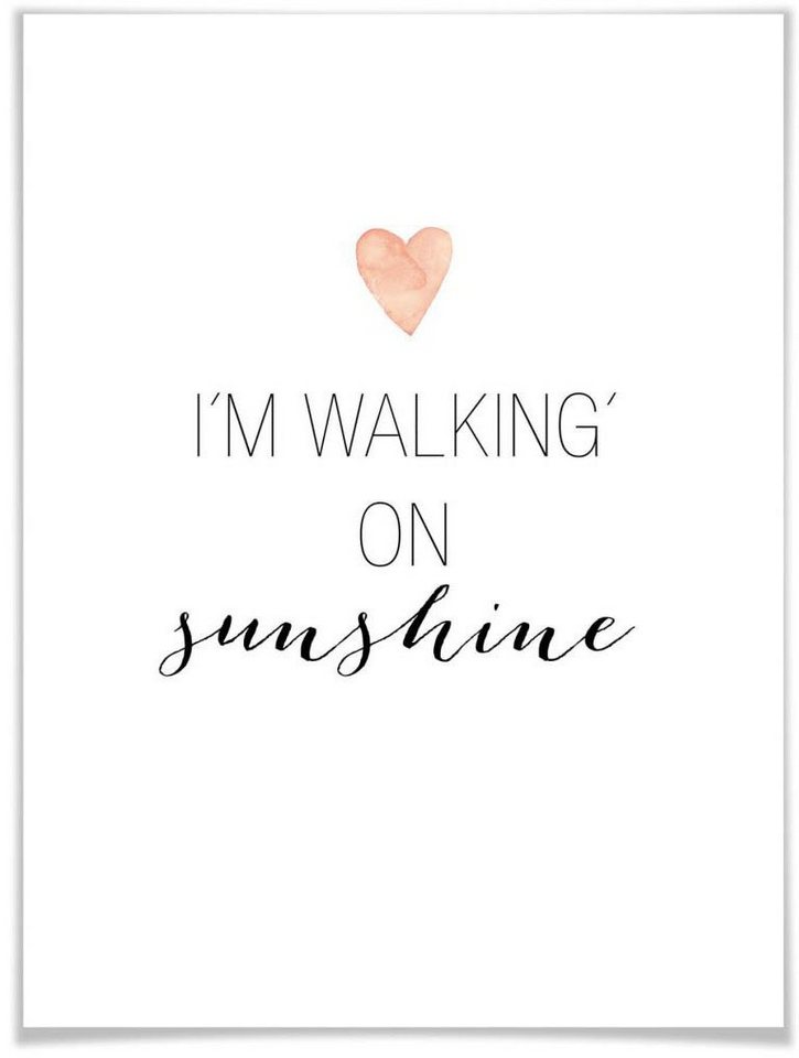 Wall-Art Poster walking on sunshine, Schriftzug (1 St), Poster ohne Bilderrahmen von Wall-Art