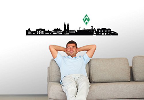 Wandtattoo Aufkleber Werder Bremen Skyline schwarz mit Werder Logo farbig 120x19cm Logo 12x18cm Art. Nr. brem10031 von K&L Wall Art