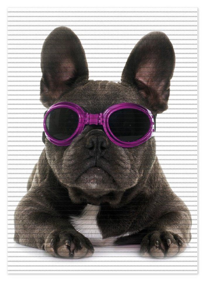 Schaum-Badematte Cooler Hund mit Sonnenbrille in pink - Französische Bulldogge Wallario, Höhe 5.5 mm, rutschhemmend, geeignet für Fußbodenheizungen, Polymer-Schaum, rechteckig von Wallario