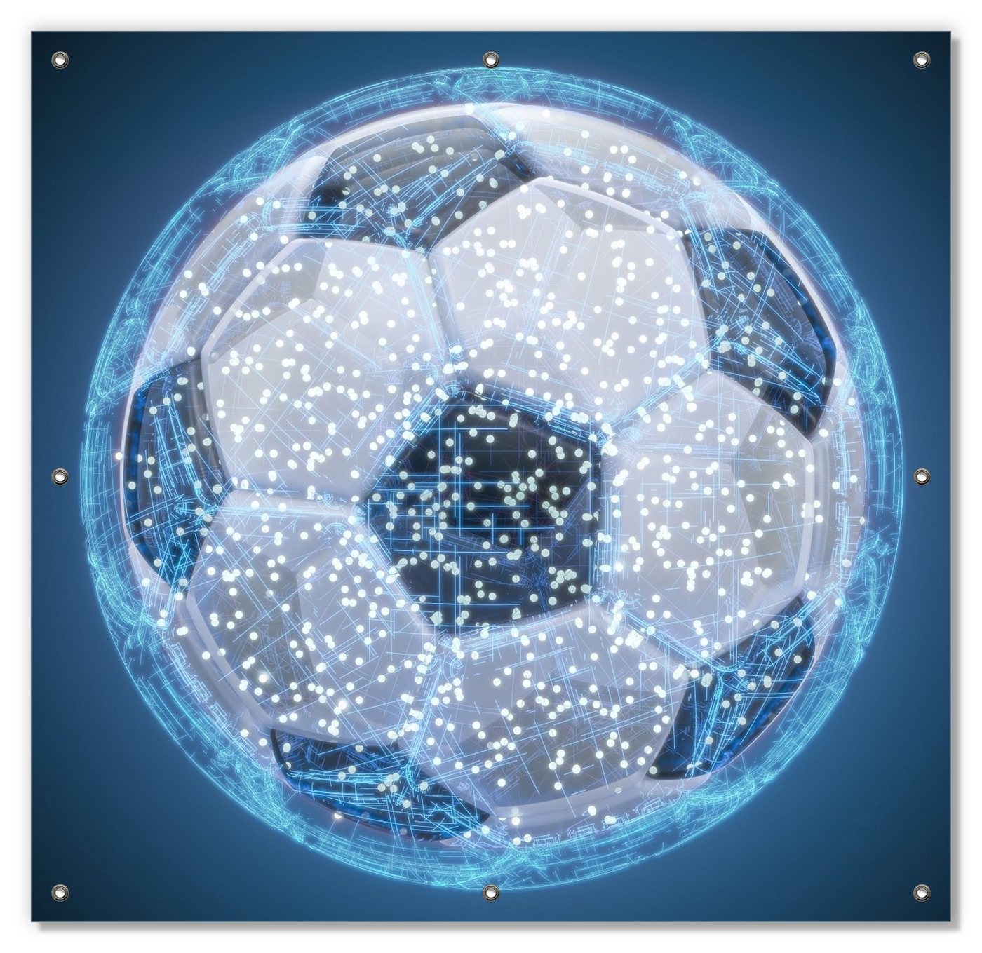 Sonnenschutz Fußball digital - Netzwerk in blau, Wallario, blickdicht, mit Saugnäpfen, wiederablösbar und wiederverwendbar von Wallario