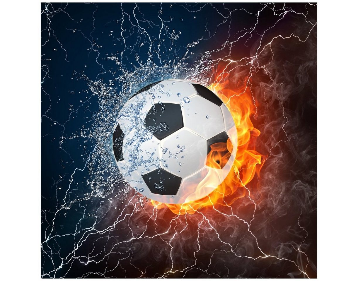 Wallario Acrylglasbild, Fußball - Feuer und Wasser, in verschiedenen Ausführungen von Wallario