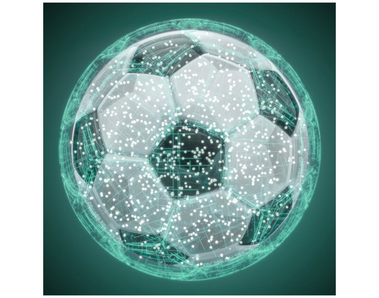 Wallario Acrylglasbild, Fußball digital - Netzwerk in türkis, in verschiedenen Ausführungen von Wallario