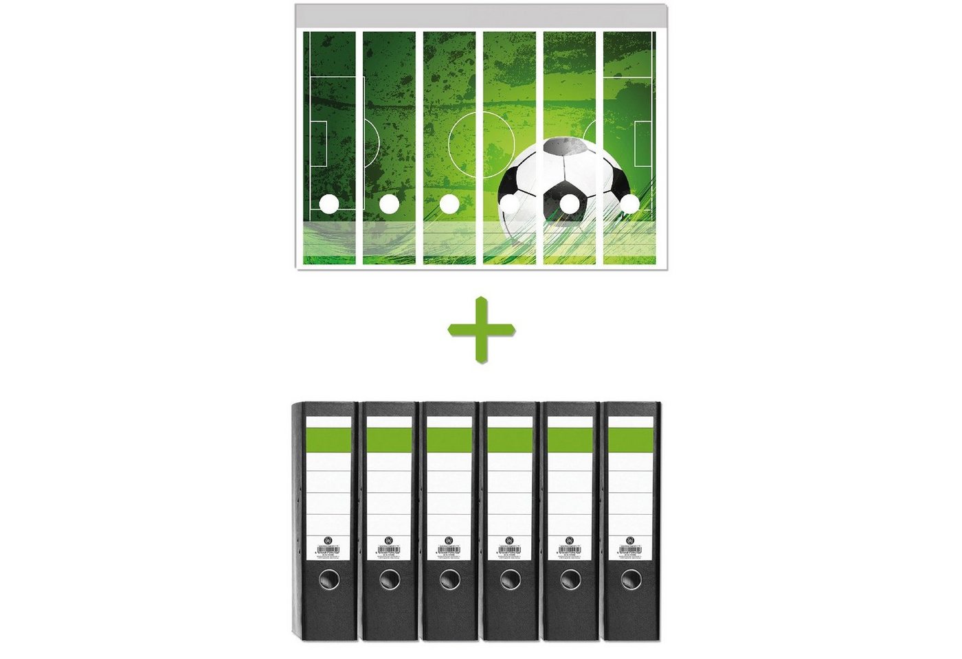 Wallario Etiketten Fußball-Feld klassisch grün mit Ball, Ordnerrücken-Sticker in verschiedenen Ausführungen von Wallario