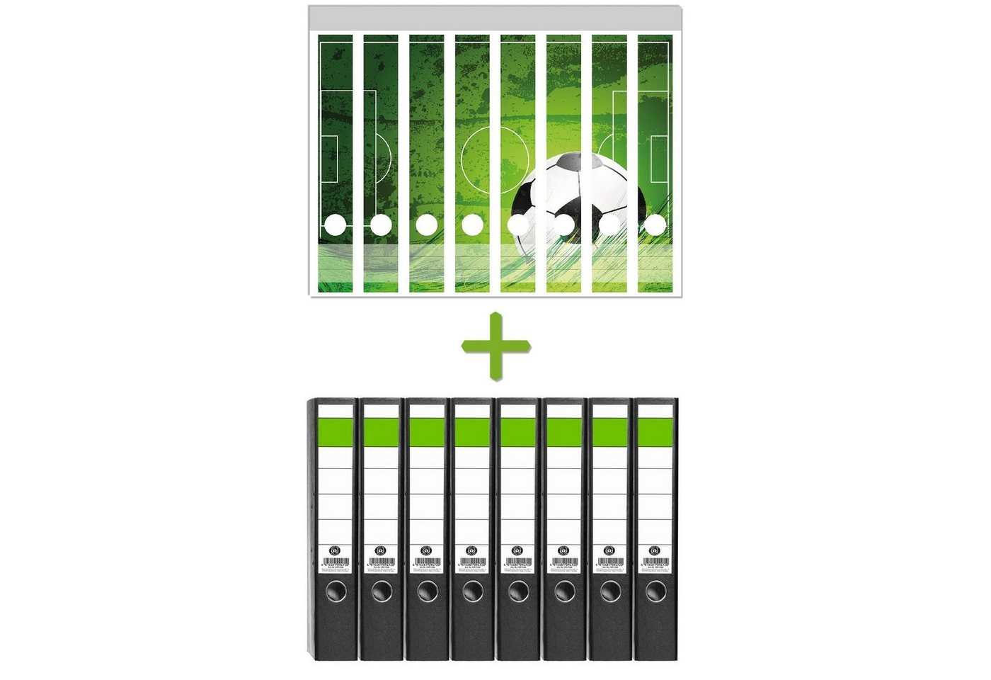 Wallario Etiketten Fußball-Feld klassisch grün mit Ball, Ordnerrücken-Sticker in verschiedenen Ausführungen von Wallario