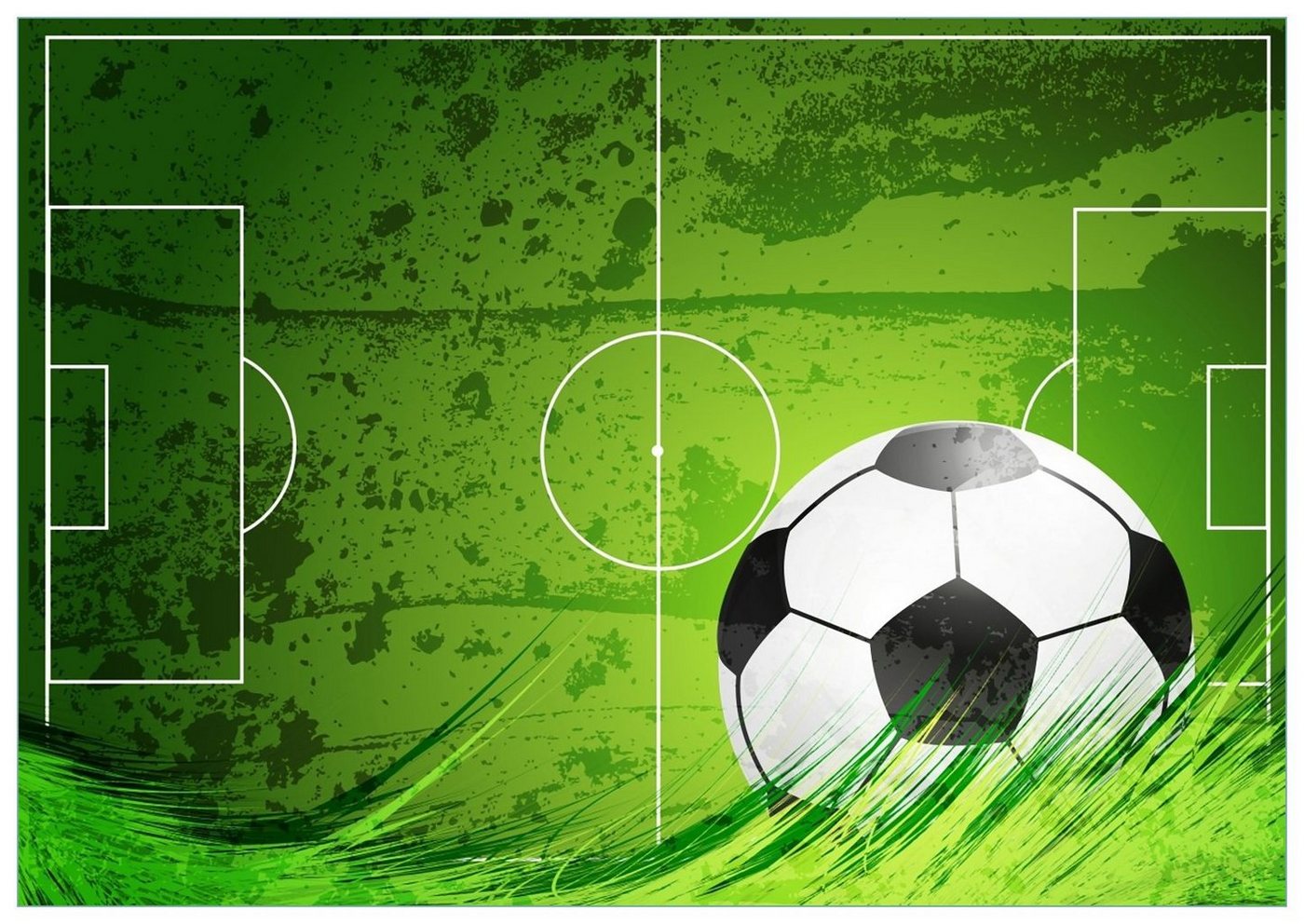 Wallario Glasbild, Fußball-Feld klassisch grün mit Ball, in verschiedenen Ausführungen von Wallario