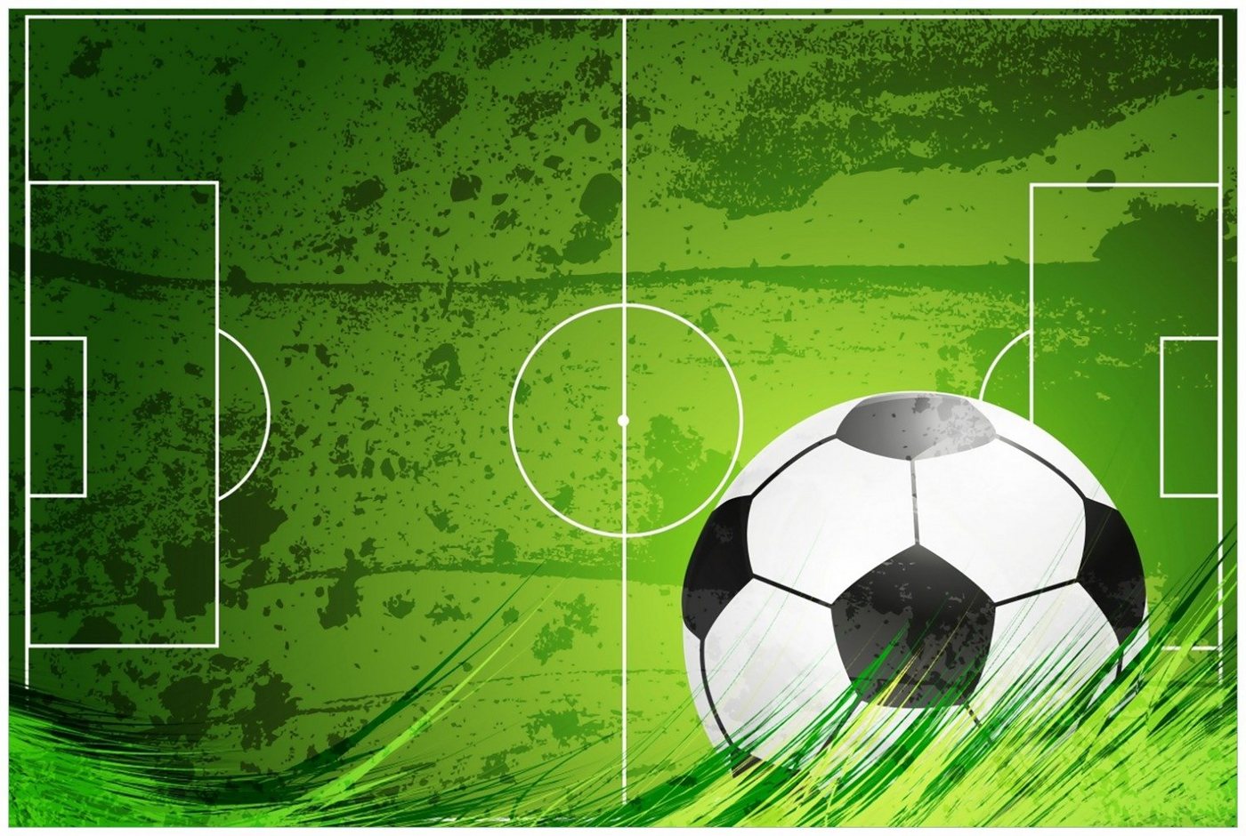 Wallario Glasbild, Fußball-Feld klassisch grün mit Ball, in verschiedenen Ausführungen von Wallario