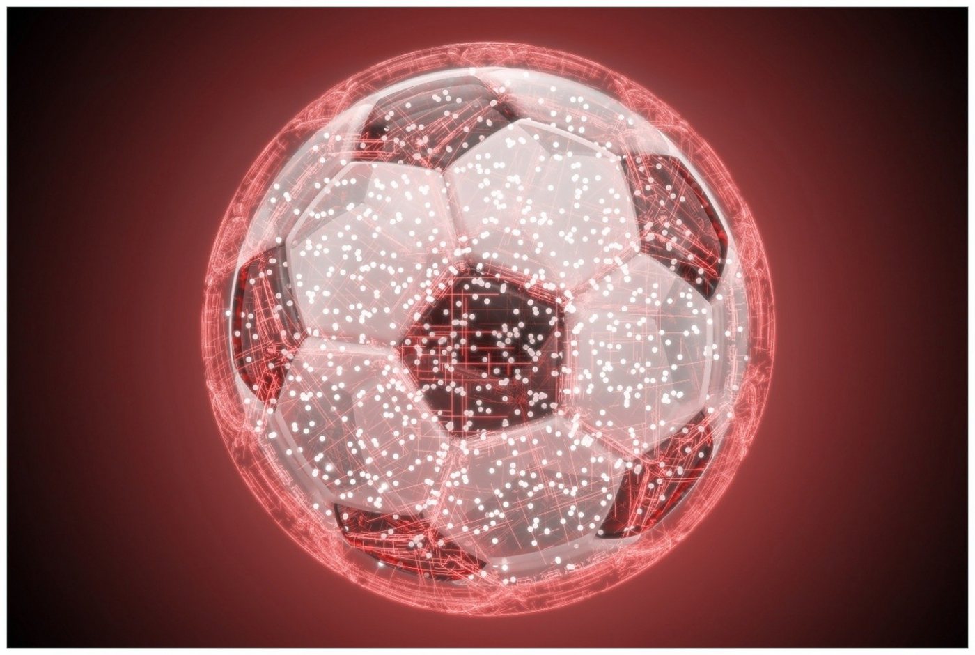 Wallario Glasbild, Fußball digital - Netzwerk in rot, in verschiedenen Ausführungen von Wallario